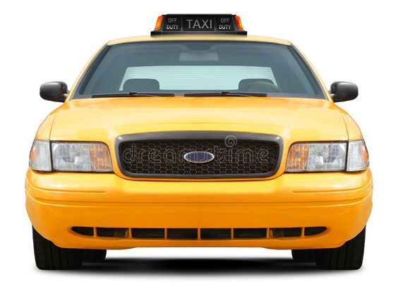 Yellow Taxi Car Front View. Stock Image - Image of vintage, reflection: 59567217