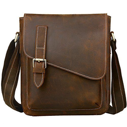 BAIGIO Mens Leather Shoulder Bag Cross-Body Handbag Full Grain Leather Satchel Briefcase