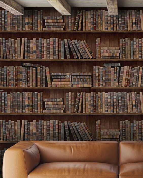 The beautiful Bookshelves printed wallpaper with its vintage books design, creates an instant library anywhere in your home. You can order samples from our website.