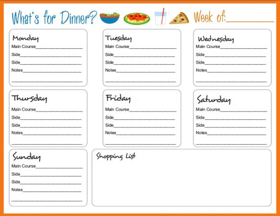 dinner meal planner template