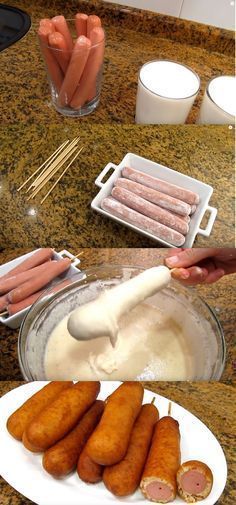 LANCHE FÃCIL - SALSICHA NO PALITO #salsicha #salsichanopalito #corndogs #comida #lanche #receita