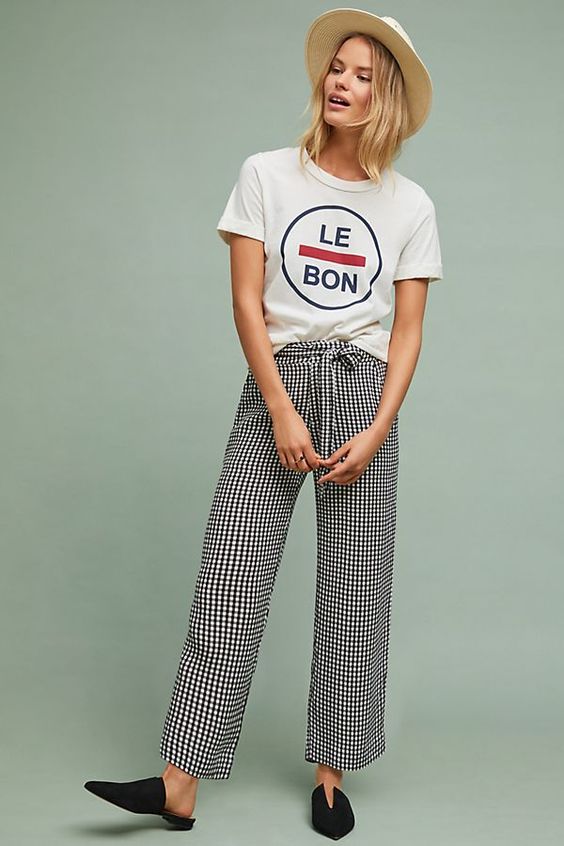 Gingham Wide Leg Pants