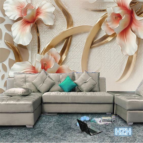 high quality Custom photo wallpaper relief Lily stylish minimalist modern geometric flowers European living room 3d wall paper