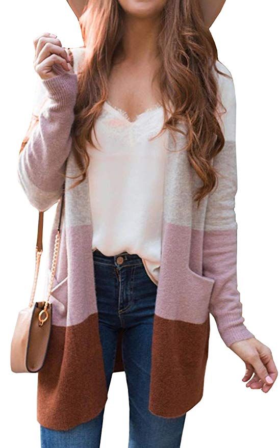 Womens Striped Draped Kimono Cardigan with Pockets Long Womens Striped Draped Kimono Cardigan with Pockets Long
