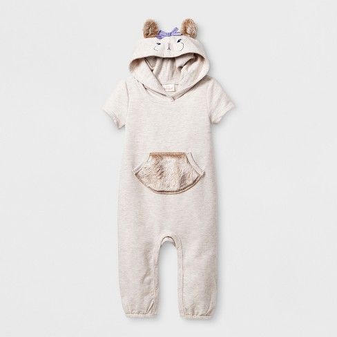 Cat and Jack Baby Girl Grey Ruffled Long Sleeves Cotton Bunny Rabbit Bodysuit
