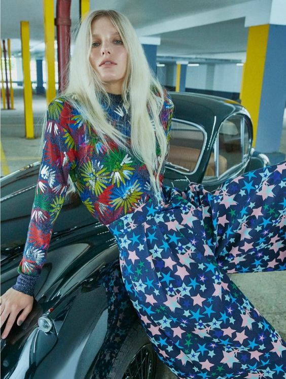 Marique Schimmel embraces prints in Chanel top with Delpozo trousers for ELLE Magazine UK November 2016 issue