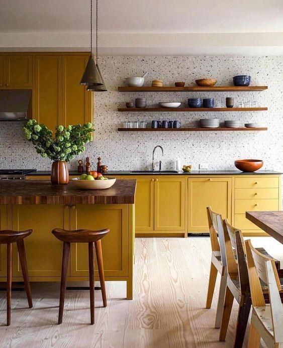 Yellow Ochre Is The It Color Of The Summer Design Addict Mom Yellowkitchen Yellow Kitchen Cabinets Home Decor Kitchen Kitchen Interior
