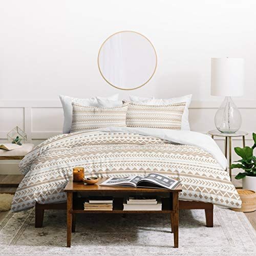 Tribal Duvet Cover Set King Size Tan White Geometric Aztec