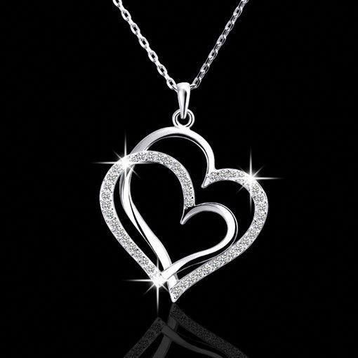 New Women Crystal Love Heart Pendant Silver Plated Chain Choker Necklace Jewelry New Women Crystal Love Heart Pendant Silver Plated Chain Choker Necklace Jewelry