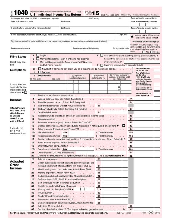 2015 Irs 1040 Form Tax Forms Career Development Standard Form