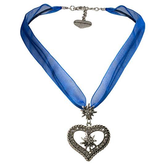 Herz Edelweiss Kette blau Kordel Strass Dirndl Schmuck Tracht Oktoberfest Wiesn