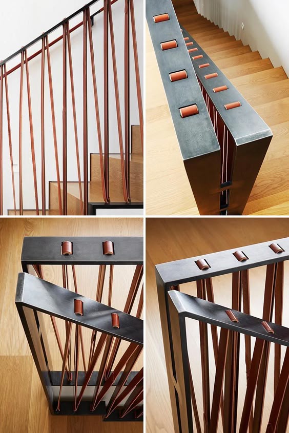 A Stair Railing Made From Steel And Leather Gives A Modern Industrial Look To This Home