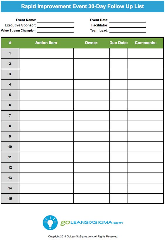 Rapid Improvement Event 30-Day Follow Up List - GoLeanSixSigma - root cause analysis template Rapid Improvement Event 30-Day Follow Up List - GoLeanSixSigma - root cause analysis template