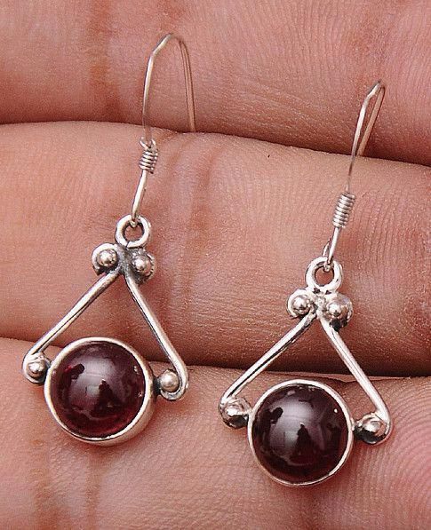 925 Sterling Silver GARNET Designer Dangle Earrings 1.2" 925 Sterling Silver GARNET Designer Dangle Earrings 1.2"