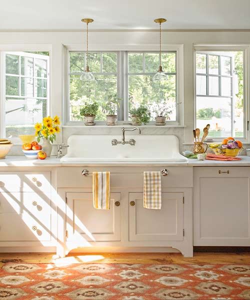 Old Farmhouse Kitchen Designs | farmhouse whole house remodel kitchen with salvaged cast iron sink