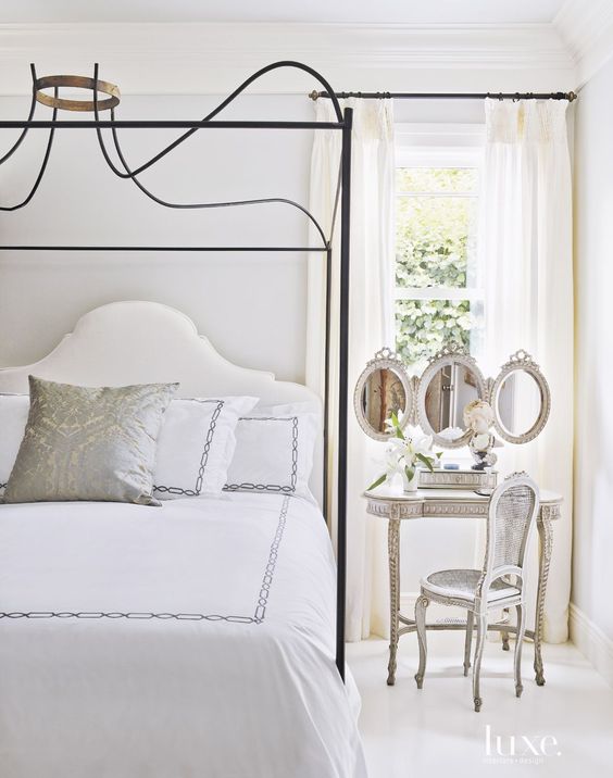 Designers Myra Hoefer and Gina Gattuso brought a glamorous feel to the interiors of a Marin County house. Romantic European Farmhouse Bedroom Decor Ideas!