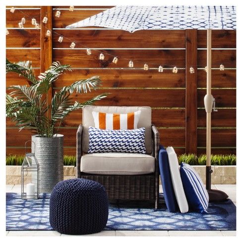 Bring A Comfy Pop Of Nautical Style To Your Patio Or Porch With The Navy Rope Outdoor Pouf From Threshold Rugs Seat Cushions Outdoor Rugs Patio, Nautical Outdoor Furniture Cushions