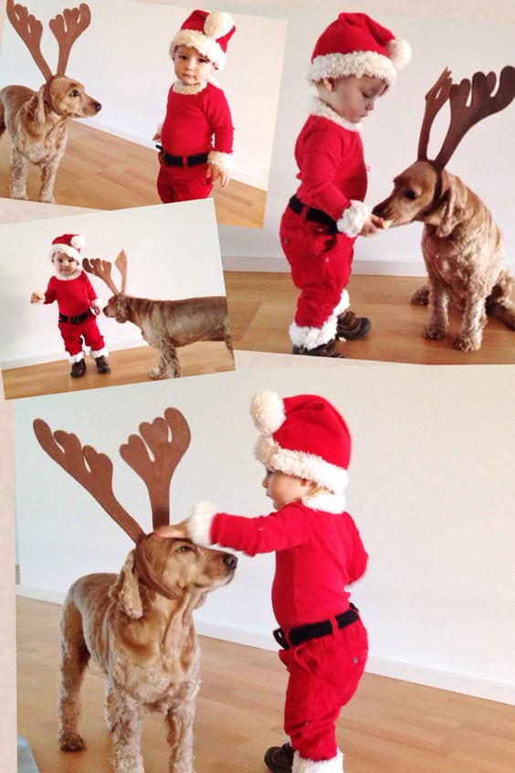 Baby and dog (Santa baby and reindeer dog) christmas costume.