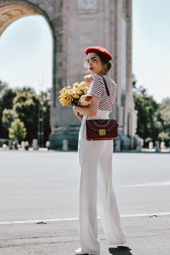 White wide leg pants zara, mango stripe t-shirt, urban outfitters striped tee, asos red beret, forever21 white lace up corset, furla red bag, furla ruby red lace trim metropolis shoulder bag, furla metropolis in red, ray ban aviator clear lens glasses, gucci ace heart embroidered sneakers, andreea birsan, couturezilla, cute summer outfit inspiration, how to look Parisian chic, European summer street style inspiration for women 2017, pinterest chic outfit ideas for woman, summer outfit ideas, sum