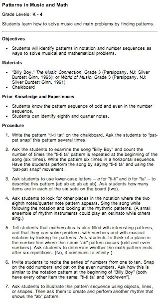 Music Math And Patterns Lesson Plan Great For Grades 2 3 Music