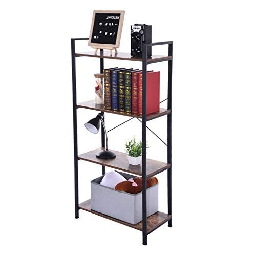 4-Tier Folding Ladder Bookshelf Metal//Wood Vintage Bookcase Storage Shelf Rack
