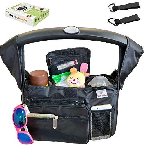 Universal Stroller Organizer with Insulated Cup Holders by MommyChill |100/% Secured Fits All Strollers Detachable Bag Easy Installation Baby Stroller Accessories Compact Mirror Non-slip straps