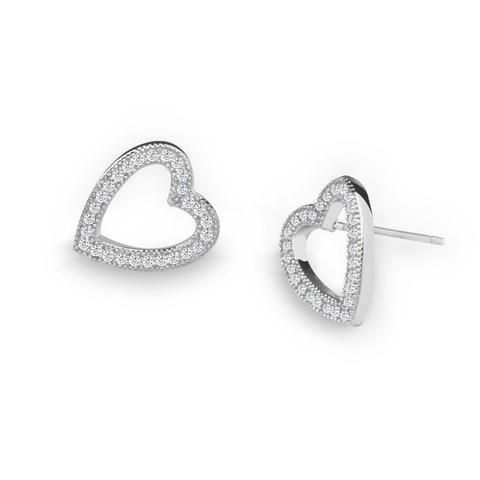 Girls Heart Crystal Ear Studs 925 Sterling Silver
