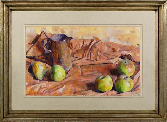 GEORGE WEISSBORT Arrangement with apples and pears and a glazed jug GEORGE WEISSBORT Arrangement with apples and pears and a glazed jug