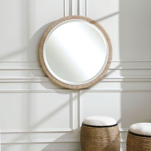 Carbet Matte White 40 Inch Round Rope Mirror With Coastal Mirrors Carbet Matte White 40 Inch Round Rope, 40 Inch Round Mirror