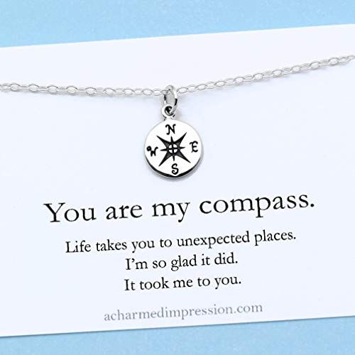 You Are My Compass I D Be Lost Without You Personalized Sterling Silver Ch Sterling Silver Charm Necklace Personalized Charm Necklace Charm Necklace Silver