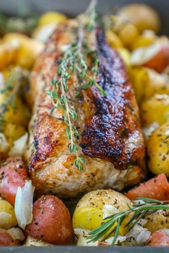 Garlic Herb Butter Baked Pork Loin and Potatoes