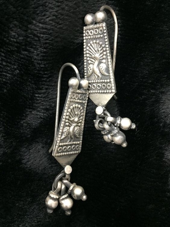 Peacock Silver Traditional Earrings