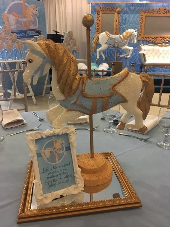 Christening Carousel Centerpiece Box with Carousel Horse and Bow for Carousel Birthdays Baby Shower Baptism