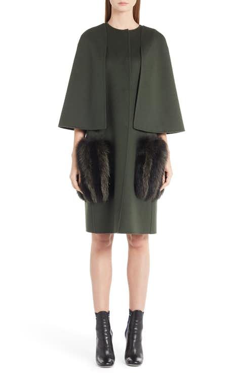 Fendi Wool Cape Coat With Genuine Fox Fur Pockets Clothes Fendi Wool Cape Coat With Genuine Fox, Fendi Wool Coat With Fur Pockets