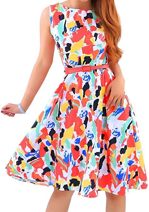 Women Summer Party Swing Rockabilly Dress Summer Scoop Neck Cold Dresses UK