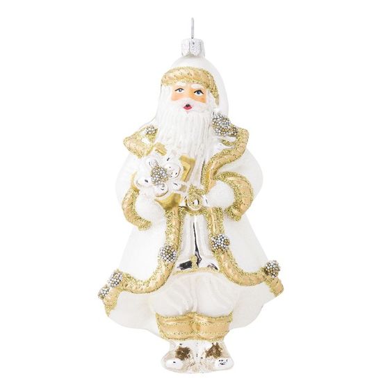 Juliska Berry Thread Gold Silver Santa Glass Ornament Orn 021 2 75 W 5 25 H Resplendent In Gold Silver And White Julis Ornaments Glass Ornaments Juliska