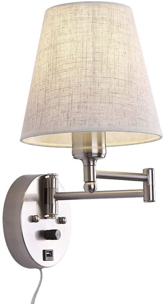 Com Bedside Wall Mount Light With Dimmable Switch And Usb Port Swing Arm Fabric Shade Sco Mounted Sconce Lighting Wall Sconce Lighting, Wall Lamp With Switch Ikea