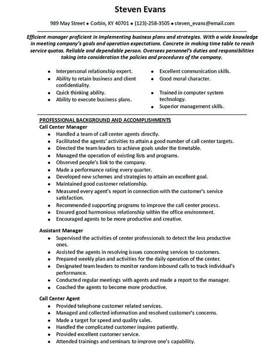 Call center resume for professional with relevant experience - call center job description Call center resume for professional with relevant experience - call center job description