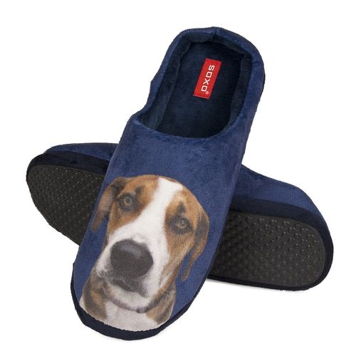 Mens Hound Dog Blue Plush Fleece Mule Slippers Slippers Hound