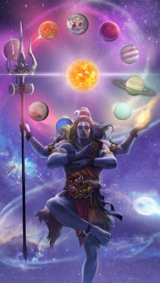 Shiva holding the 9 planets and sun.