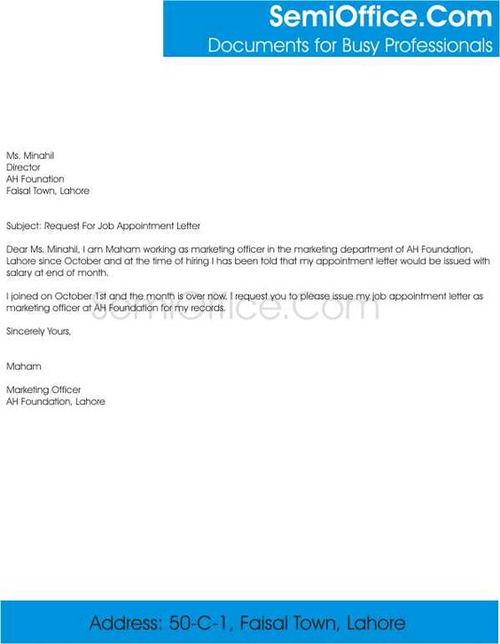 appointment letter for a job