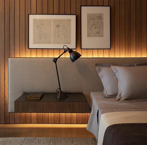 Bedroom Design Idea – An Extra Wide Headboard With Floating Bedside Tables