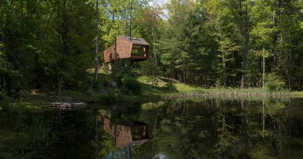Willow Treehouse Is A New York Airbnb With Massive Windows A Pond And Wood Burning Hot Tub Tree House Cool Tree Houses Maine House