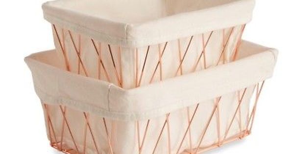 Modern Metal Copper Rose Gold Wire Mesh Storage Basket Kitchen Bedroom Bathroom