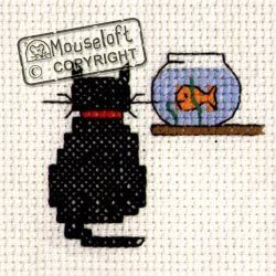 Cat and Goldfish Stitchlets Collection Mouseloft Mini Cross Stitch Kit