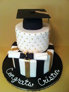 Rose Gold Black And White 2 Tier Graduation Cake By 3 Sweet Girls