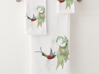 Hummingbird Watercolor Personalized 3 Piece Bath Towel Set Any Color Choice