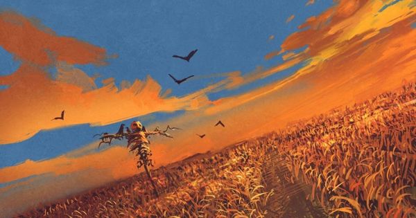 Scarecrow In The Field Chinese New Year Background Sunset Sky Painting