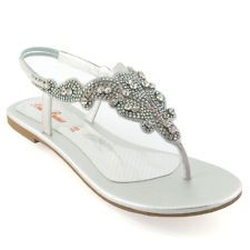 Ladies Womens Flat Diamante Summer Strap Party Comfy Toe Post Sandals Shoes Size