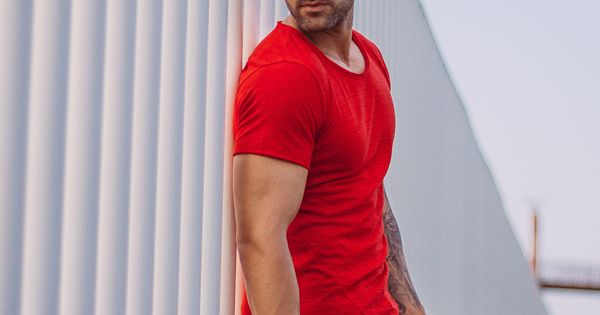 Color statement: trend color red combined to blue jeans and Color statement: trend color red combined to blue jeans and